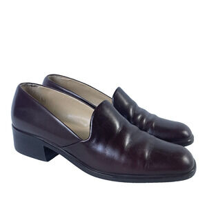 Nine West Womens Loafers 6M Burgundy Leather Block Heel Academia Retro Preppy
